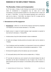 REMEDIES IN THE EMPLOYMENT TRIBUNAL The Remedies