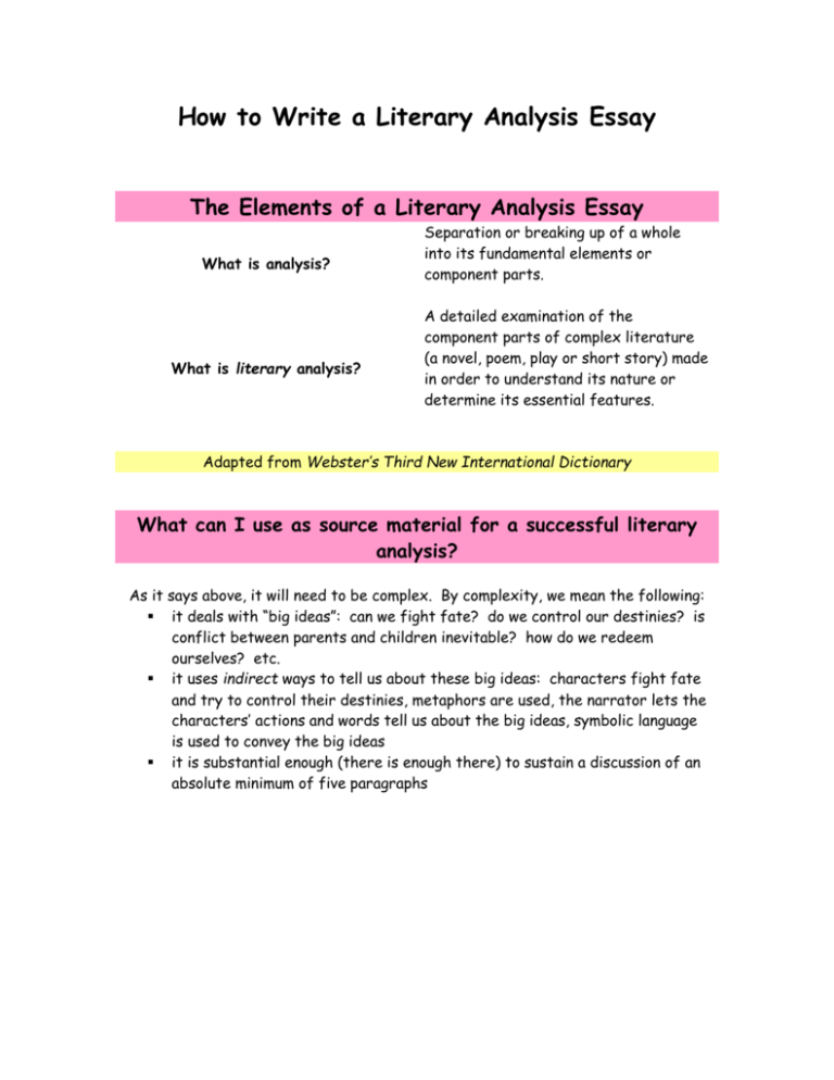 what makes up a literary analysis essay apex