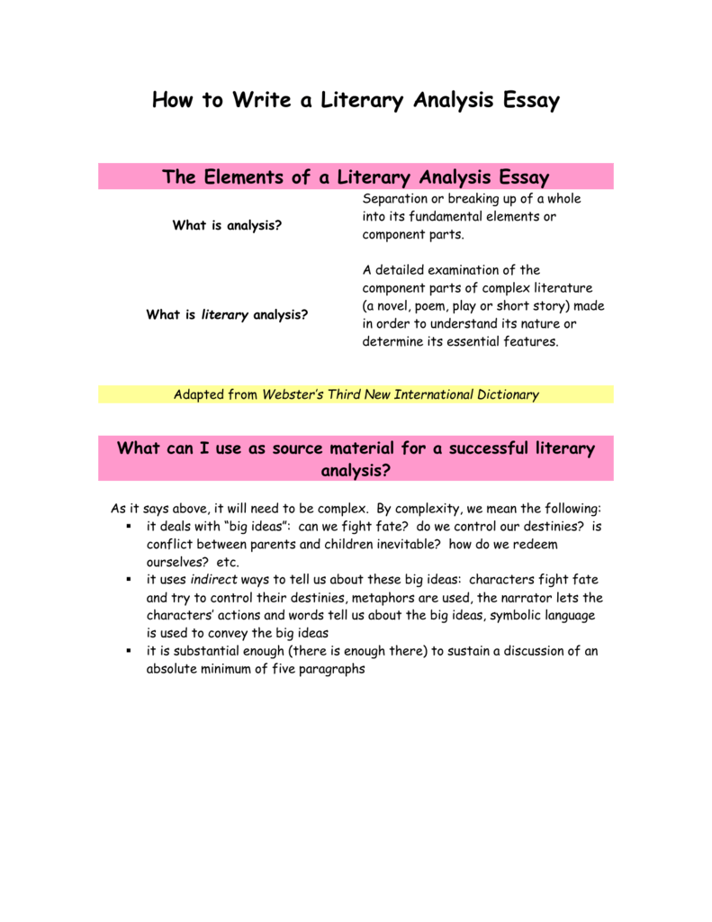 what are the parts of a literary analysis essay