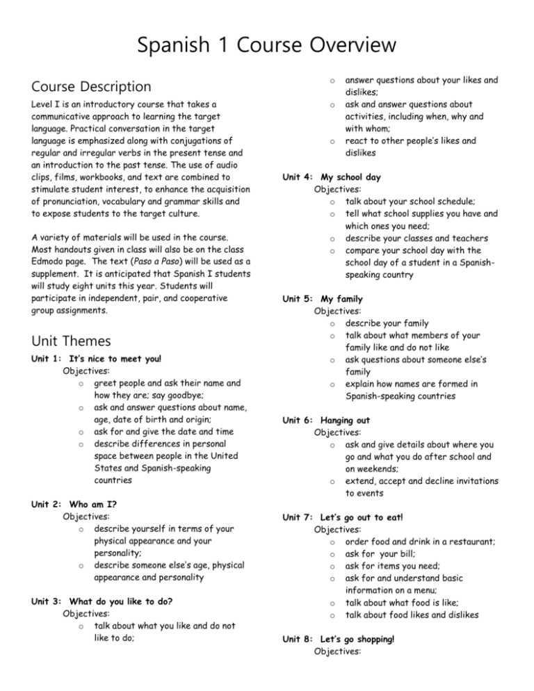 spanish-1-course-overview