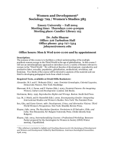 Women and Development – Sociology 729R