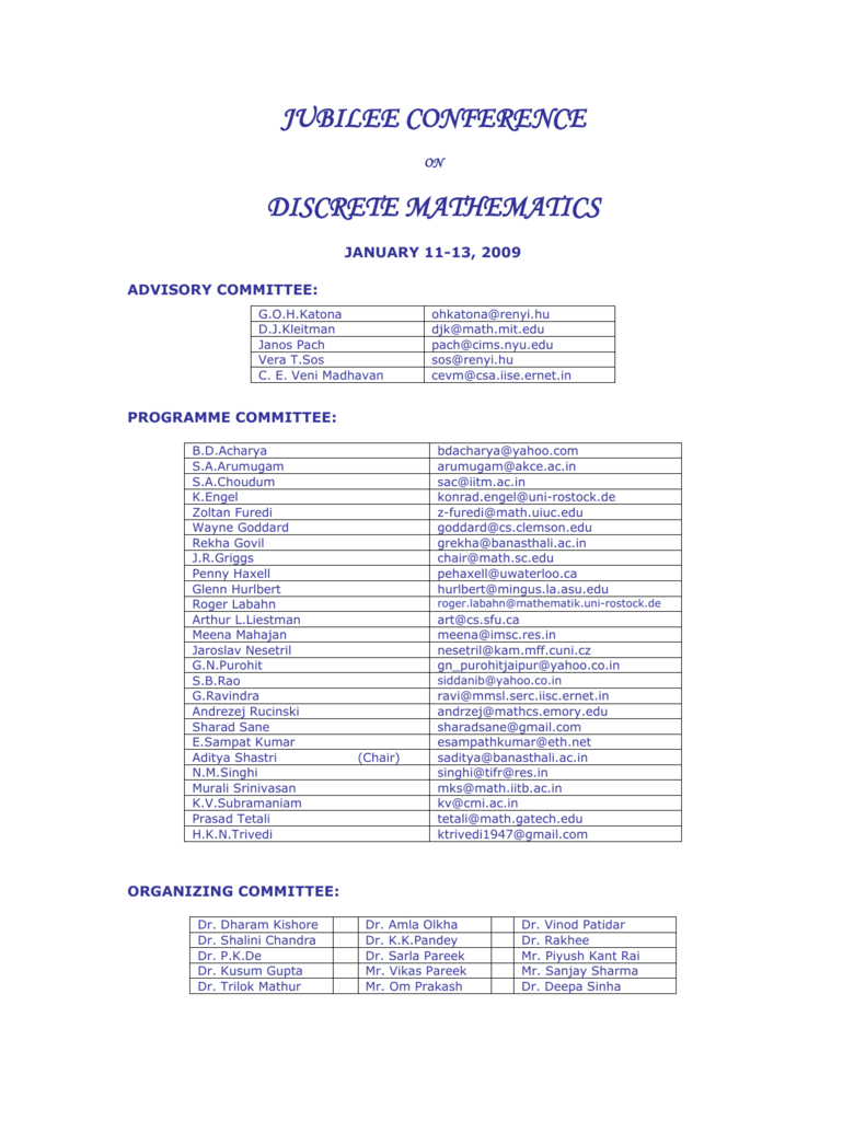 Report Of Jubilee Conference On Discrete