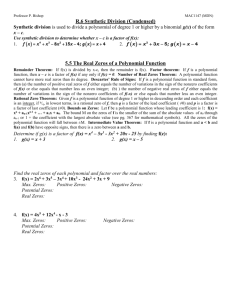 5.5 The Real Zeros of a Polynomial Function