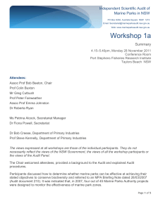 Workshop 1a summary - Independent Scientific Audit of Marine Parks