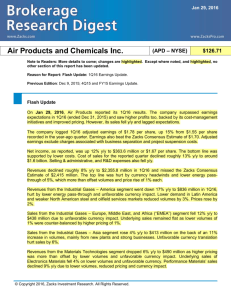 Air Products and Chemicals Inc. (APD – NYSE) $133.85 Note to