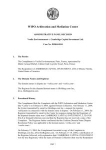 WIPO Domain Name Decision D2004-0104 for veolix.com, verlia.com