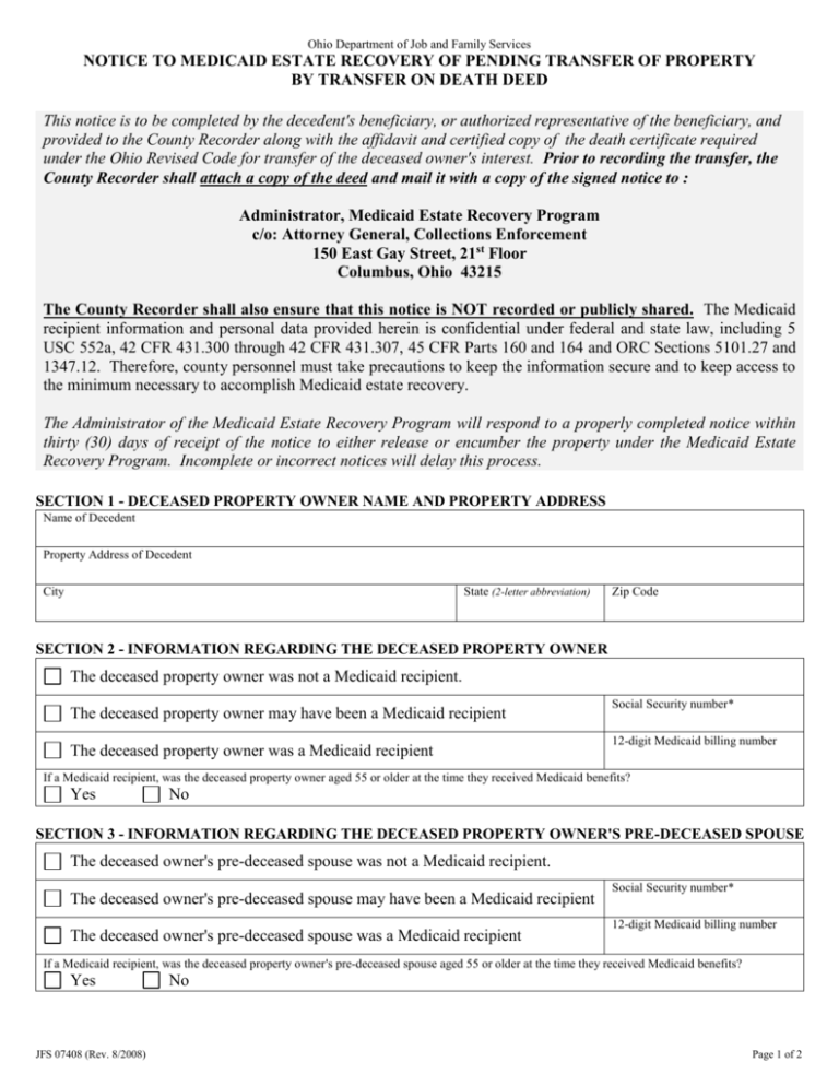 Medicaid Estate Recovery Hamilton County Recorder`s Office