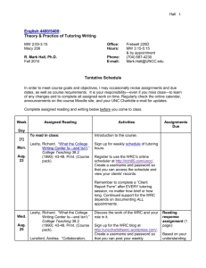 1 Hall English 4400/5400: Theory & Practice of Tutoring Writing MW