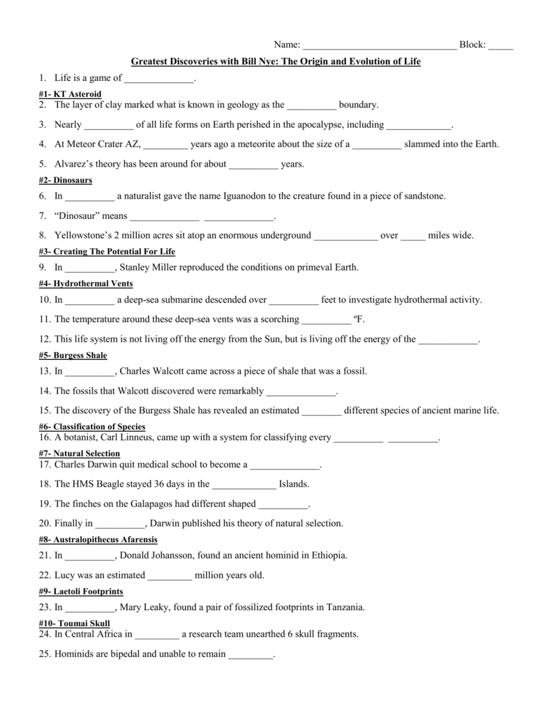 Bill nye evolution worksheet