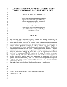 kinetics and equilibrium studies of removal of methylene blue by