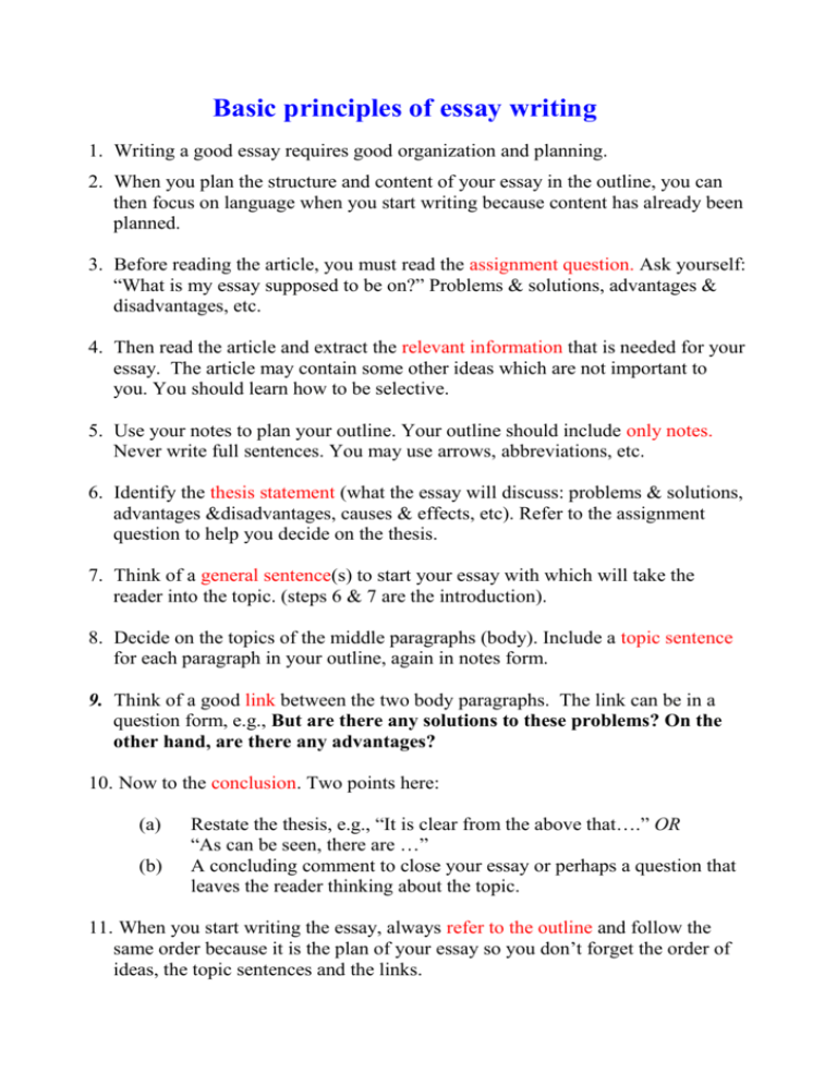 basic principles of essay writing