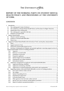 Student mental health working party report