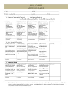 Resume Critique Rubric for class assignment