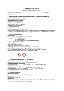 Safety Data Sheet according to 1907/2006/EC, Article 31 Date of
