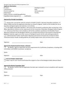 Biosafety Project Approval Certificate Application Form Applicant