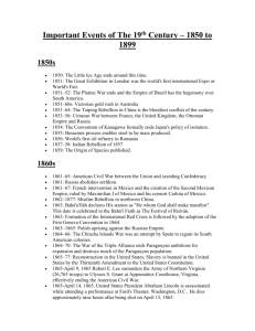 Important Events of The 19th Century – 1850 to 1899