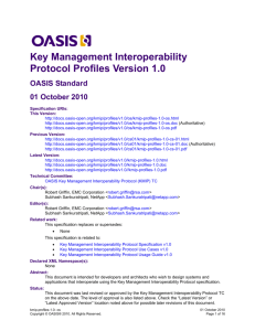 Key Management Interoperability Protocol Profiles Version 1.0