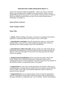 PEER REVIEW FORM: RESEARCH DRAFT #1