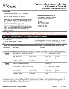 Application for a Licence to Conduct Archaeological Fieldwork