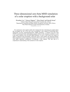 Three-dimensional zero-beta MHD simulation of a solar eruption