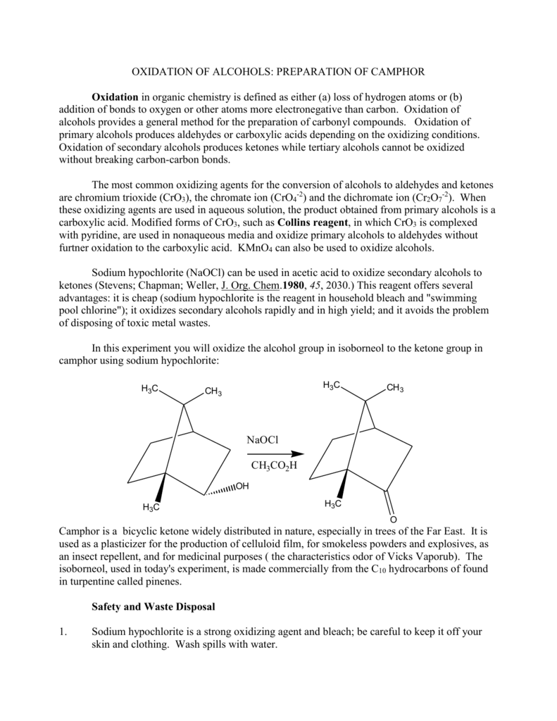 oxidation of borneol to camphor balanced equation