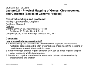Lecture#21 - Physical Mapping of Genes, Chromosomes, and