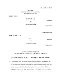 MCCT v ONTARIO and CANADA - Equal Marriage for Same