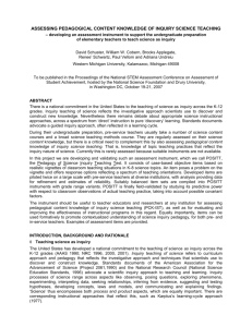 assessing pedagogical content knowledge of inquiry science teaching