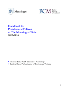 Handbook for Postdoctoral Fellows at The Menninger Clinic 2015