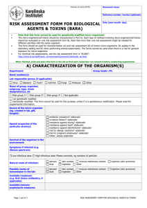 Risk assessment form for biological agents & toxins