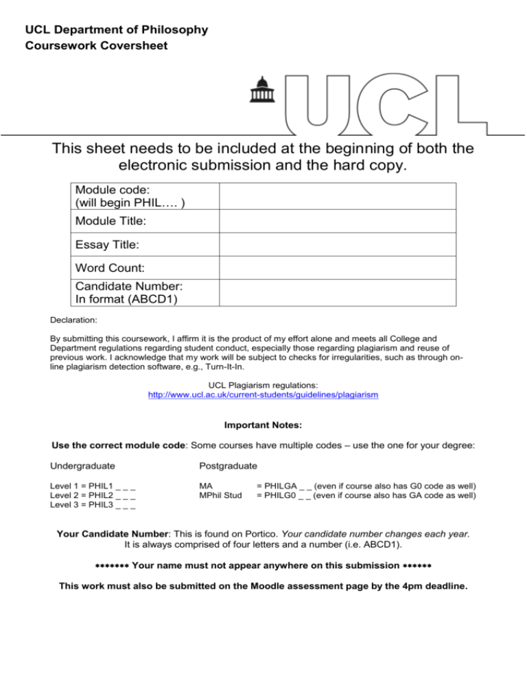 ucl coursework cover sheet