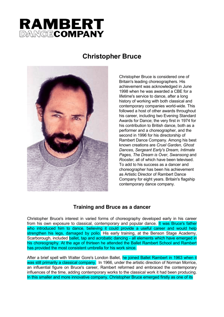 swansong christopher bruce facts