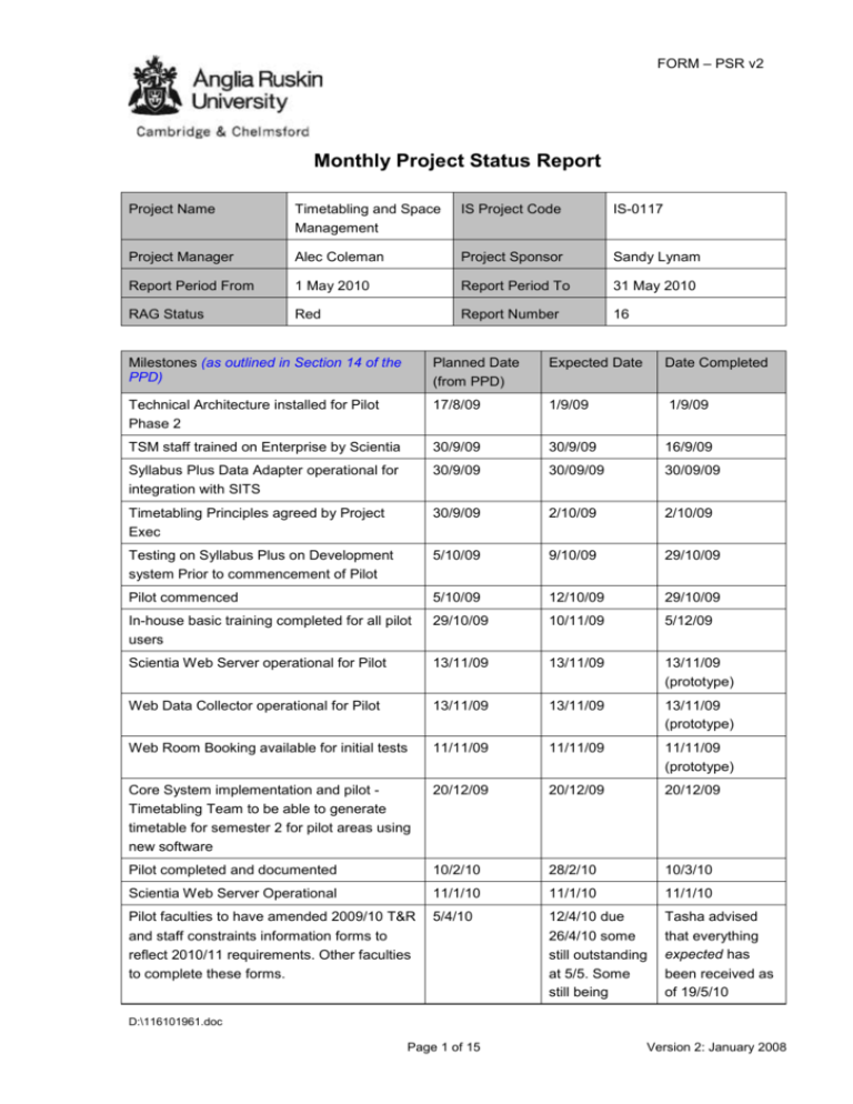 Project Status Report