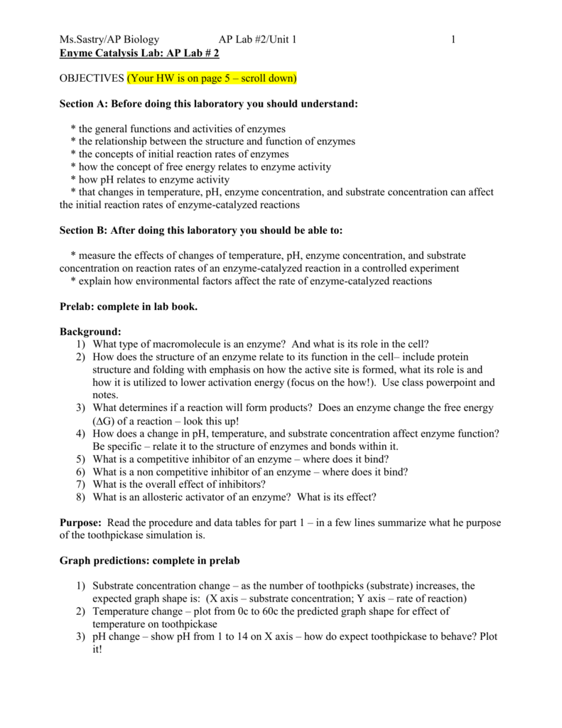 Enyme Catalysis Lab Ap Lab 2