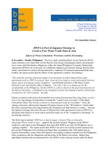 For immediate release: JPEPA is Part of Japanese Strategy to