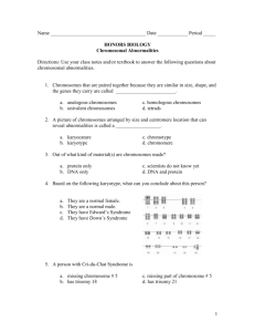 Chromosomal Abnormalities Worksheet