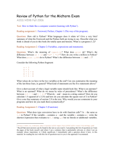 Review of Python for the Midterm Exam A202/A598 Fall 2006