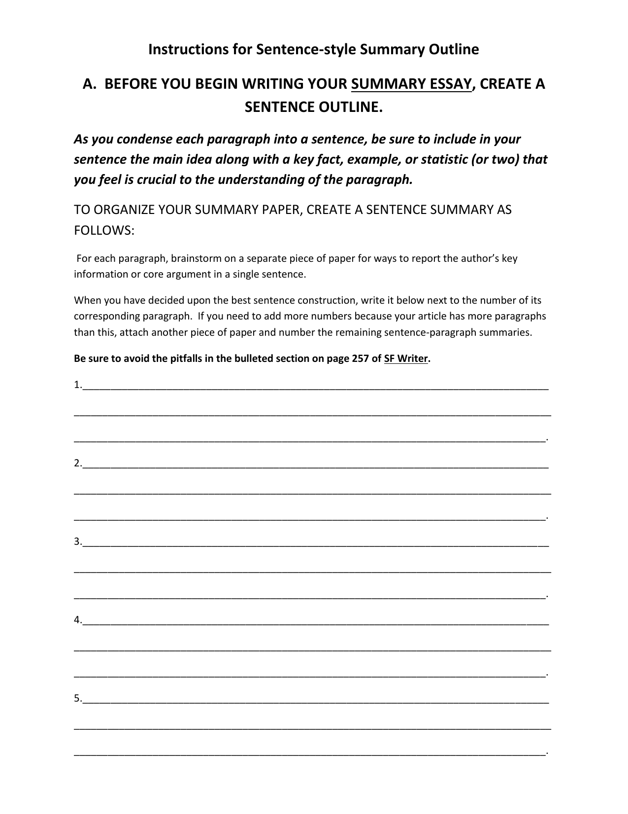 One Sentence Summary Template