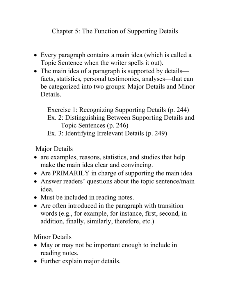Chapter 6 The Function Of Supporting Details