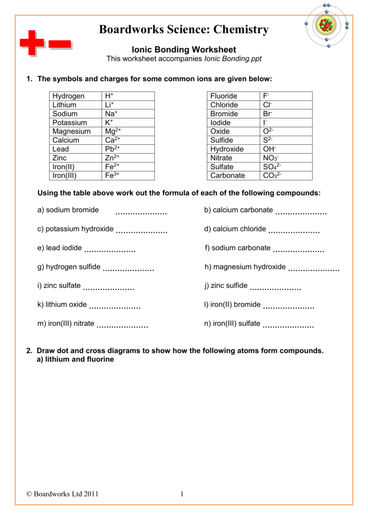 Ionic Bonding Worksheet Answers