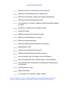 checklist and symptom sheet