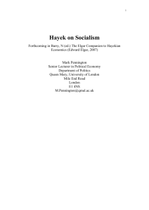 Hayek on Socialism - School of Politics and International Relations