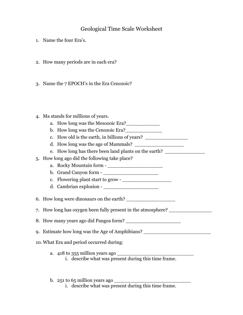 Geological Time Scale Worksheet For Geological Time Scale Worksheet