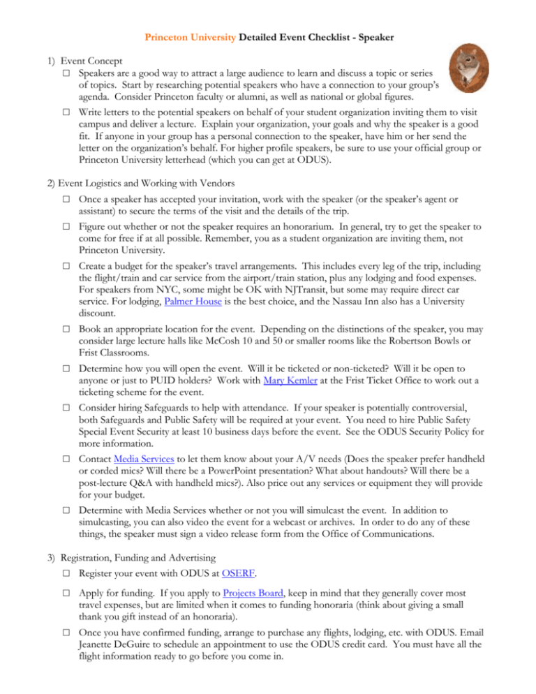 Detailed Event Checklist Speaker