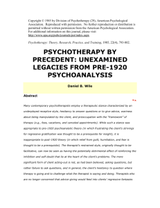 Psychotherapy by Precedent: Unexamined Legacies from Pre