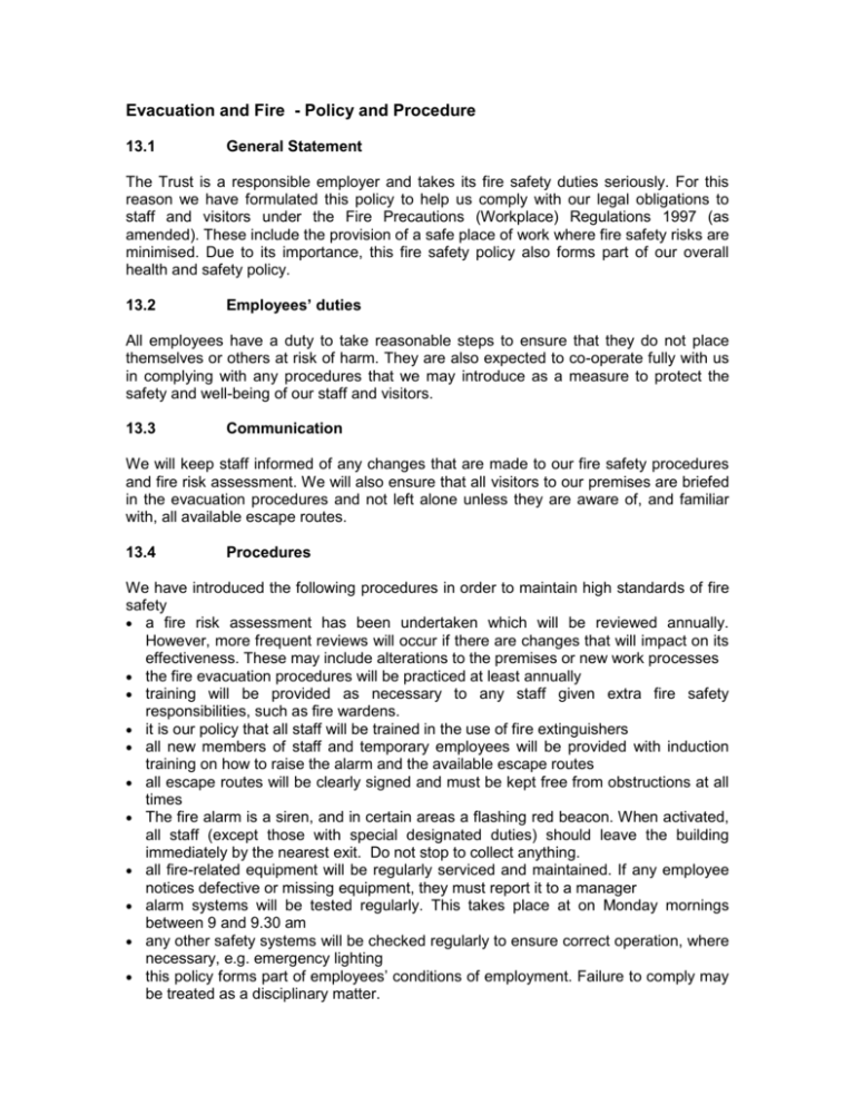 Evacuation and Fire Policy and Procedure