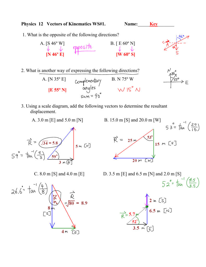 Physics 25 Vectors of Kinematics WS#25 With Regard To Vector Worksheet Physics Answers