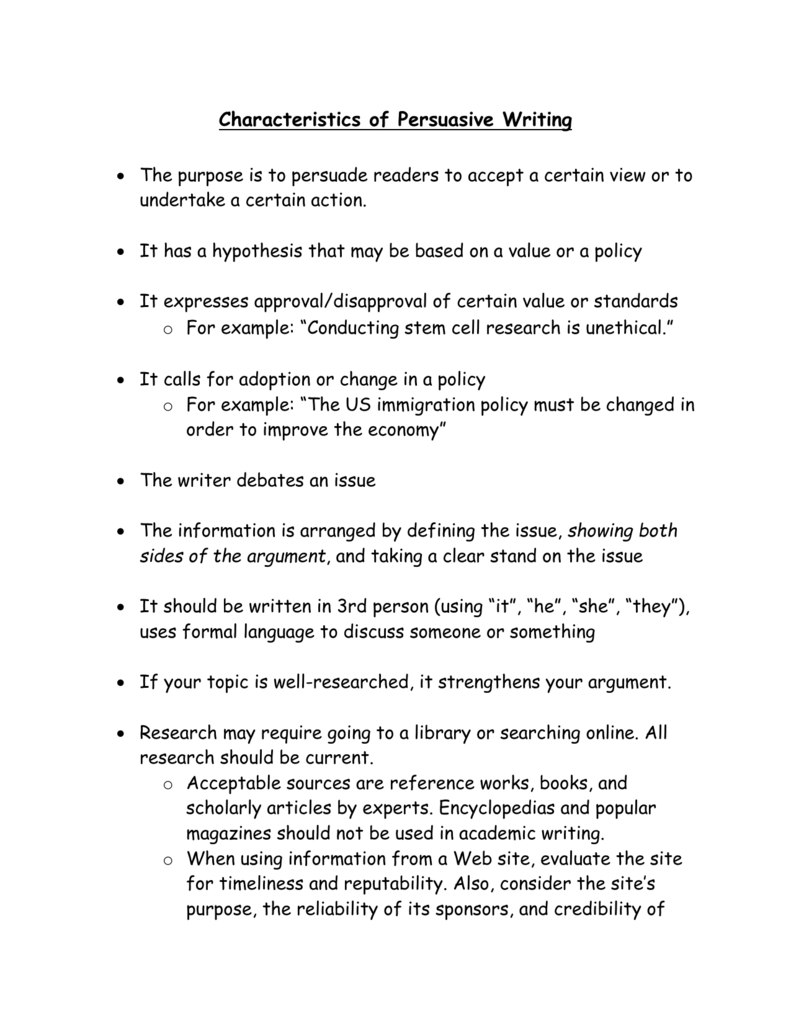 features of argumentative essay pdf