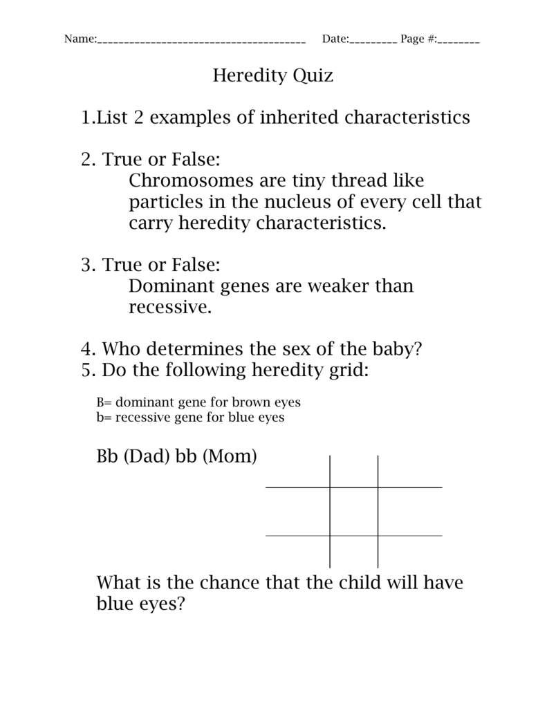 Heredity Quiz FamilyConsumerSciences