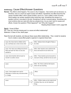 Grade 4 Unit 6 Week 1 Skill/Strategy: Cause Effect/Answer